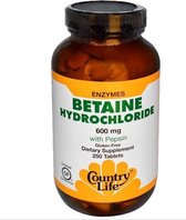 Glutenvrije Beta�ne Hydrochloride met pepsine, 600 mg (250 tabletten) - Country Life