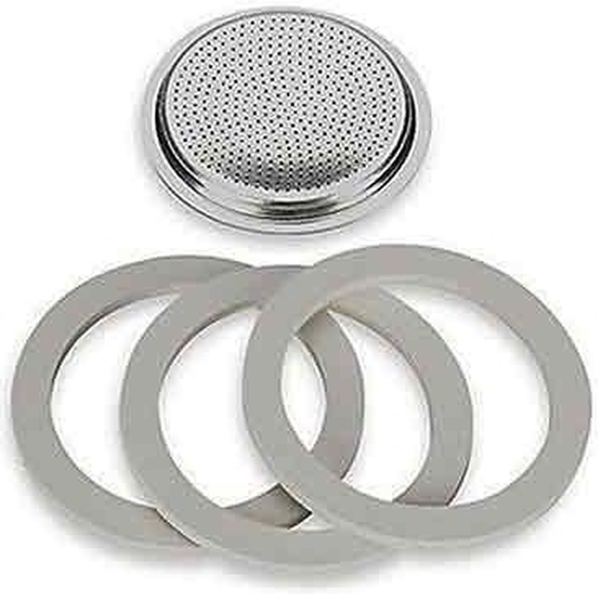 Bialetti RVS filterplaatje + rubber ringen 6 kops