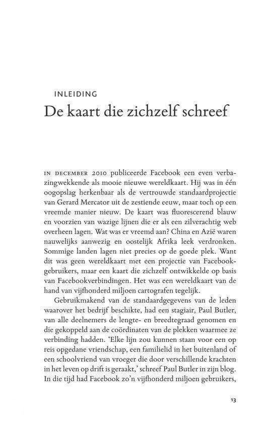 Tekstpagina met Nederlandse tekst over Facebook, kaarten en cartografie.