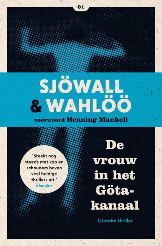 Boekcover met blauwe en zwarte cirkelpatronen. Titel: Sjöwall & Wahlöö - De vrouw in het Götakanaal.