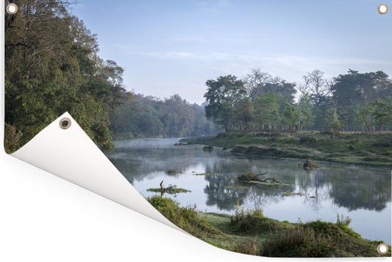 Sunrise by the river in the Chitwan National Park in Nepal Garden poster 180x120 cm - Toile de jardin / Toile d'extérieur / Peintures d'extérieur (décoration de jardin) XXL / Groot format!