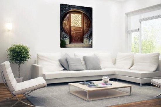 Traditionele Chinese deur Canvas 90x120 cm - Foto print op Canvas schilderij (Wanddecoratie woonkamer / slaapkamer)