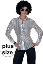 Grote maat zilveren disco verkleed blouse voor dames 44/46