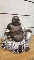 Lucky Boeddha - Beeld - Polyresin - Zwart/Zilver - 30 cm‎‎