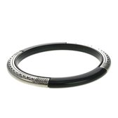 Behave - Armband - Zwart -Bangle met zilverkleurig design -20cm