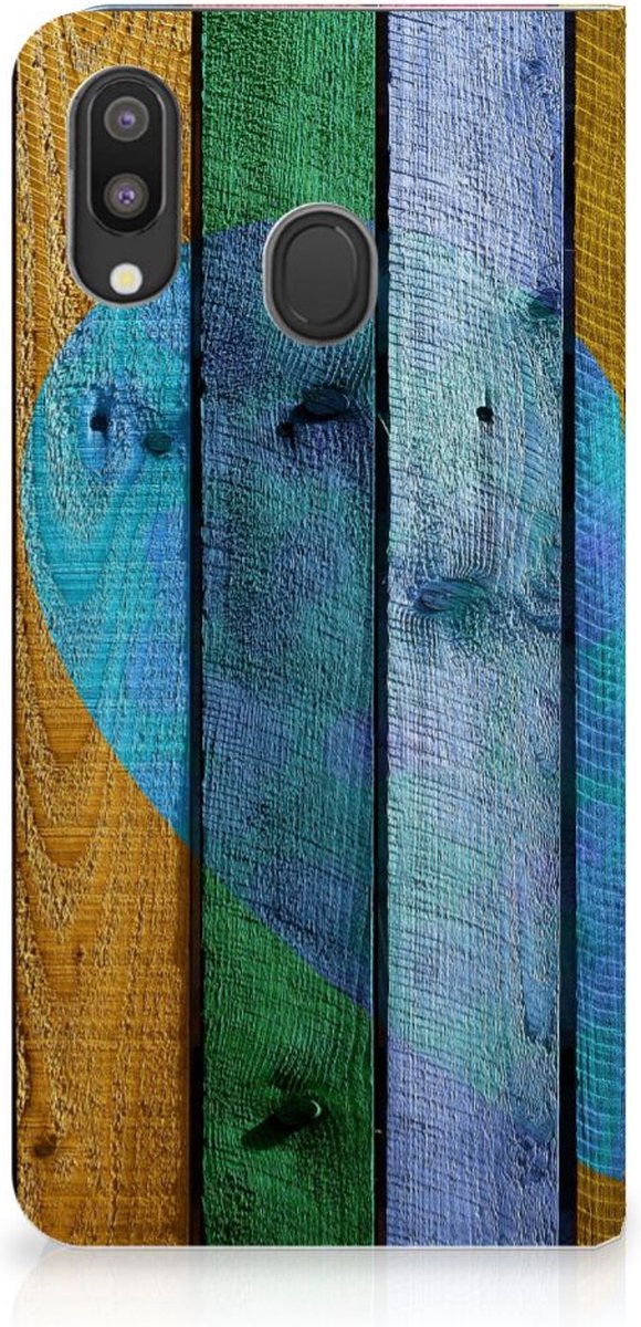 Samsung Galaxy M20 Book Wallet Case Wood Heart - Cadeau voor je Vriend