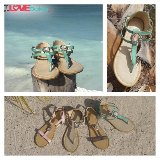 BOHO - Sandaal - Luxe Slipper - Ibiza Style - Groen - Turquoise - 41 | bol