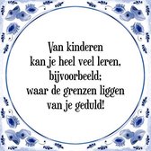 Tegeltje met Spreuk (Tegeltjeswijsheid): Van kinderen kan je heel veel leren, bijvoorbeeld; waar de grenzen liggen van je geduld! + Kado verpakking & Plakhanger