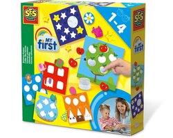 foto van SES - My First - Vormen plakken - 6 bedrukte kaarten - inclusief plakvormpjes en lijm - makkelijk uitwasbaar