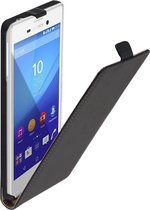 Lederen Flip Case Cover hoesje Zwart Voor Sony Xperia M4 Aqua