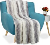 relaxdays knuffeldeken imitatievacht 150x200 - fleece deken - woondeken - plaid - deken grijs