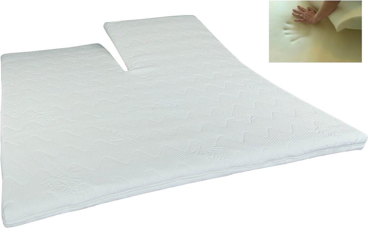 Slaaploods.nl Splittopper - Traagschuim Bamboo - 160x210 cm - Dikte 8 cm Wit