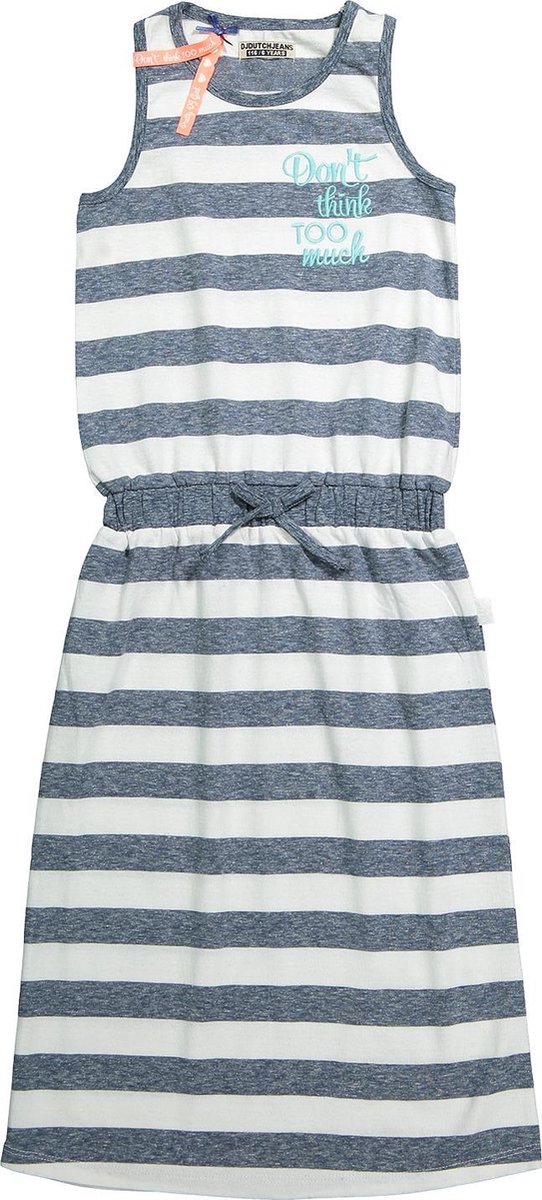 DJ Dutchjeans Meisjes Jurk - White stripe - Maat 158