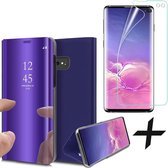 Samsung S10 Plus Hoesje en Samsung S10 Plus Screenprotector - Samsung S10 Plus Hoesje - Samsung S10 Plus Screenprotector - Samsung Galaxy S10 Plus Hoesje Spiegel Book Case Paars +