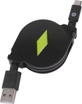 Muvit, Micro USB-B naar USB A oplaad- en synchronisatiekabel, tot 1m intrekbaar, Zwart