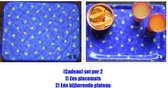 Cadeauset -  Zes Gecoate Placemats van 100% Katoen – 40 cm x 30 cm en plateau - Blauw