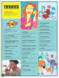 Inhoudsopgave met illustratie van vrouw en vakantietypes.