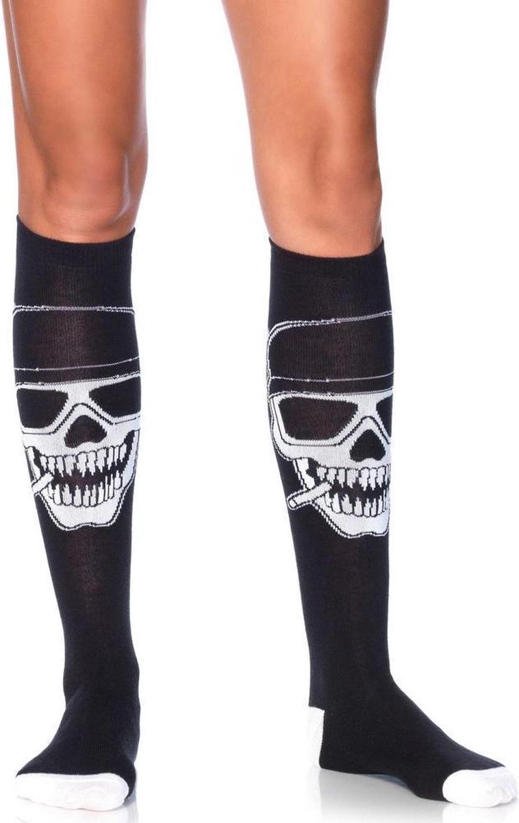 Leg Avenue Kniehoge sokken Biker Babe Skeleton Zwart