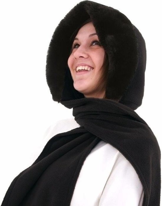 Fleece capuchon sjaal met nepbont zwart voor dames | bol.com