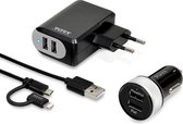 Port Designs Wall Charger 2x USB + Car Charger + 2in1 cable