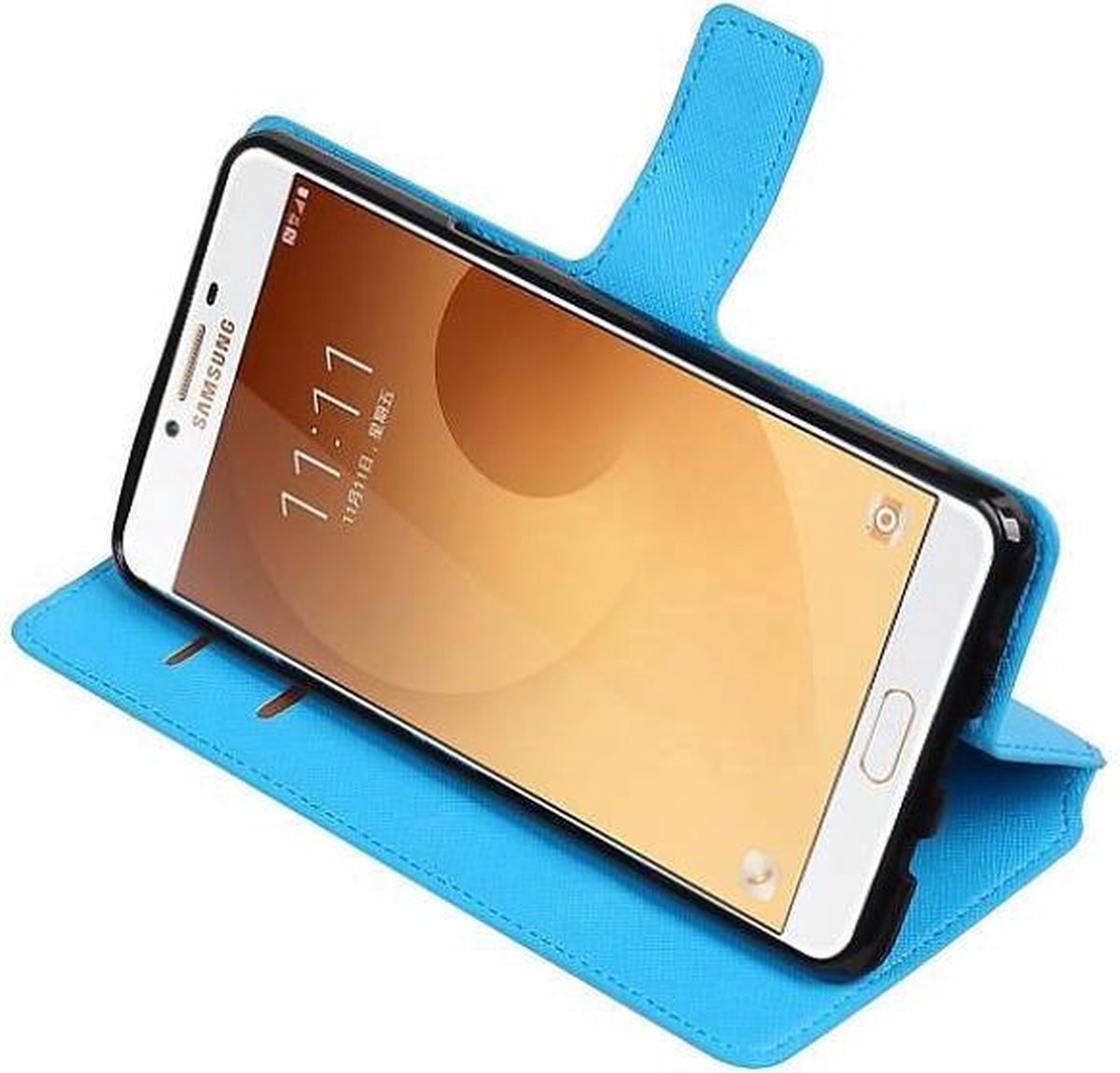Cross Pattern TPU Bookstyle Wallet Case Hoesjes Geschikt voor Samsung Galaxy C9 Blauw