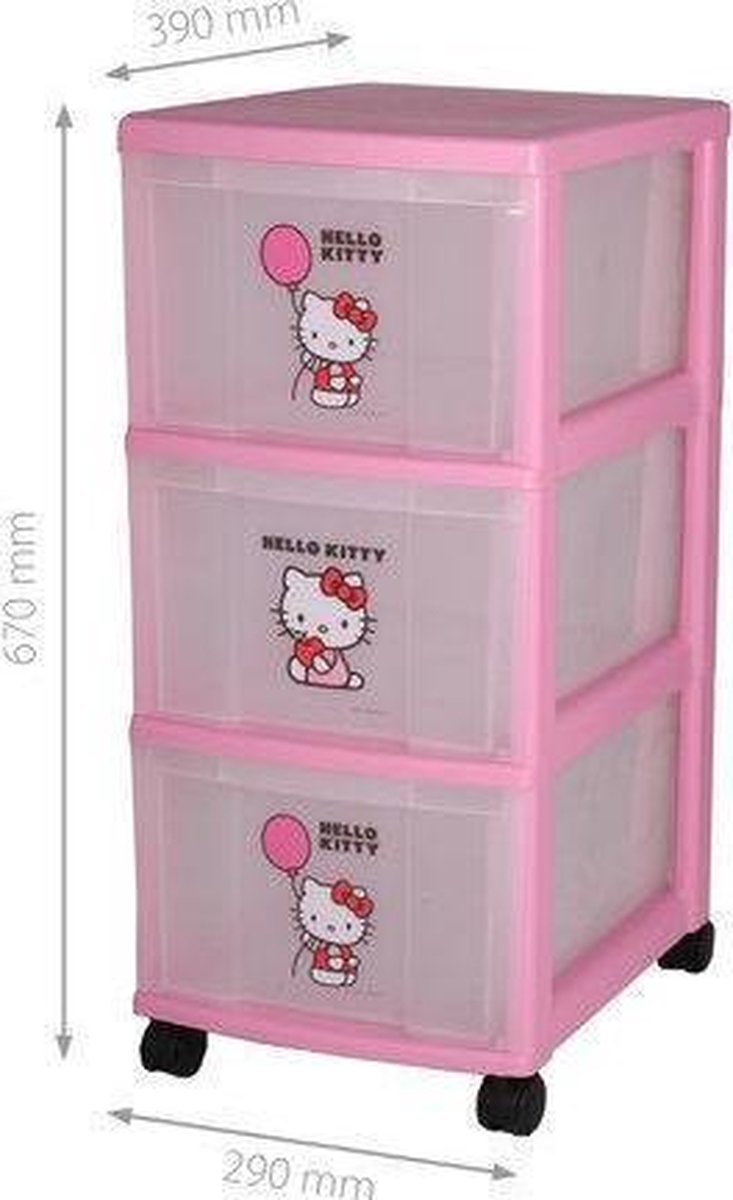 Belachelijk Verslinden Encommium Hello Kitty - Ladekastje met 3 lades incl. wielen - Roze/Transparant |  bol.com