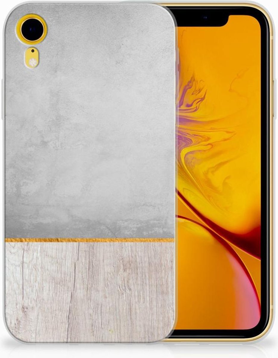 Apple iPhone Xr Bumper Hoesje Wood Concrete