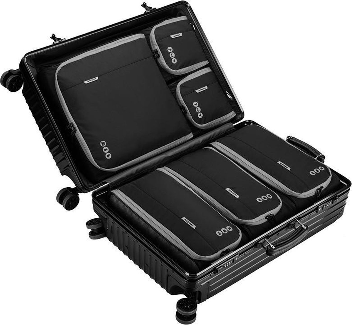 BAGSMART – Packing cubes set – 6-delige koffer organizer voor 24″ koffer – Zwart/grijs