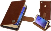 MP Case® Bruin PU Leer booktype hoes Huawei P8 Lite 2017
