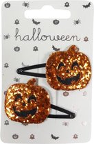 Haarspeldjes klikklaks 5.0cm Halloween Glitter Pompoen - Zwart/Oranje - 2 stuks