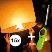 15x wensballon XL - 50 x 100 cm - incl aansteker