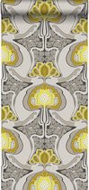 Papier peint Origin Art Nouveau motif floral ocre jaune et gris - 347206