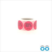 Etiket - Reclame-sticker - 30% korting - rond 35 mm - fluor-Rood - rol à 500 stuks