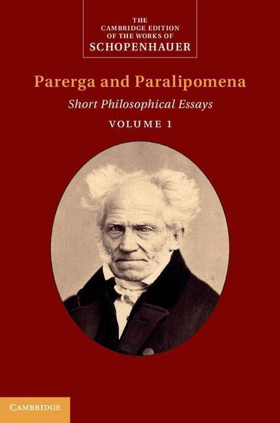 De voorkant van het boek 'Parerga and Paralipomena', deel 1, met een portret van Schopenhauer.