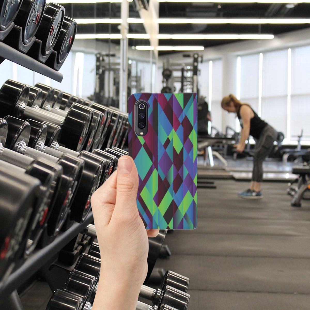 Standcase Hoesje voor Xiaomi Mi 9 Stand Case Abstract Green Blue