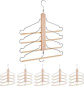 Relaxdays 6x meervoudige kledinghanger - met 4 beugels - ruimtebesparende hanger - bruin