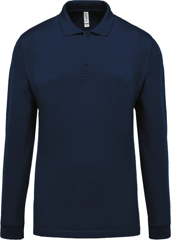 Polo Homme 3XL Col Kariban avec boutons Manche longue Marine 100% Katoen