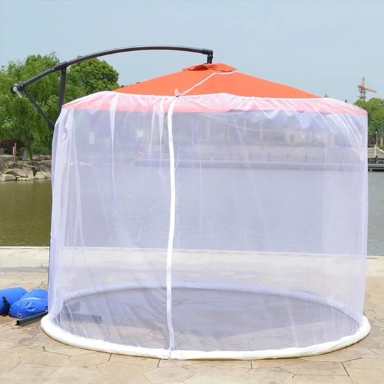 COSTWAY Verstelbaar muggennet voor 250-300 cm parasols, insectenbescherming met 2 deuren, vulbare basis, vliegengaas, muggennet, 2,3 m hoogte, zwart