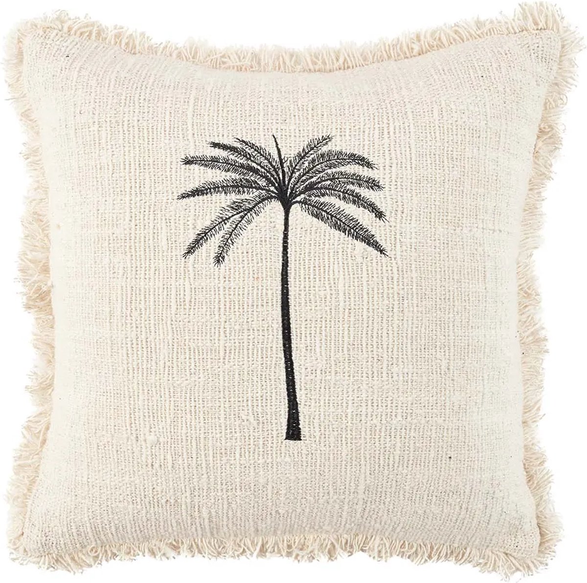 Bazar Bizar - Gili Palm Kussenhoes 50x50cm - Naturel wit met zwarte palmboom
