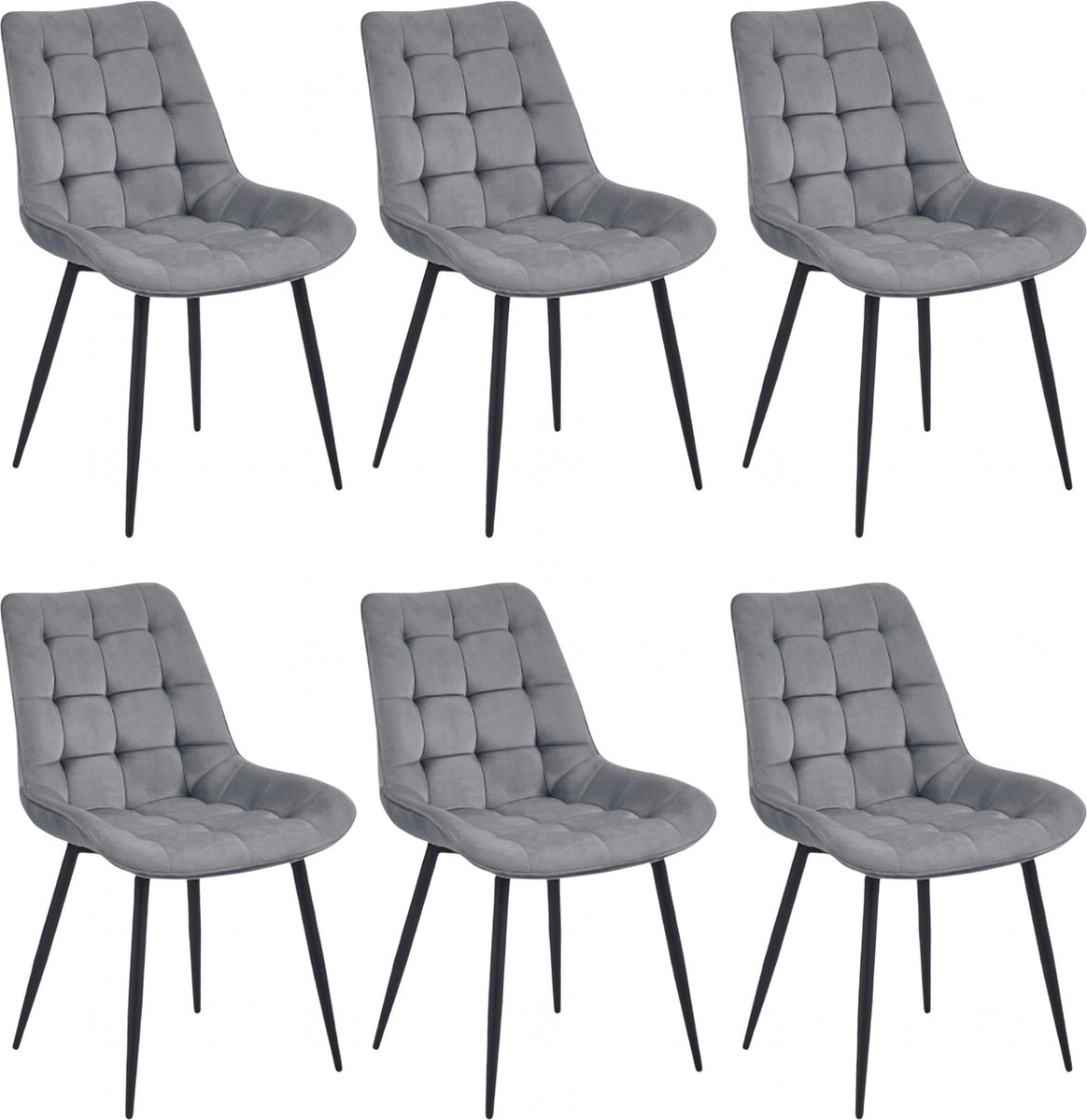 Colenis Quadra Eetkamerstoel - Set Van 6 - Grijs - Fluweel - Industrieel