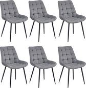 Colenis - Chaise de salle à manger Quadra - Set de 6 - Grijs - Velours - Industriel