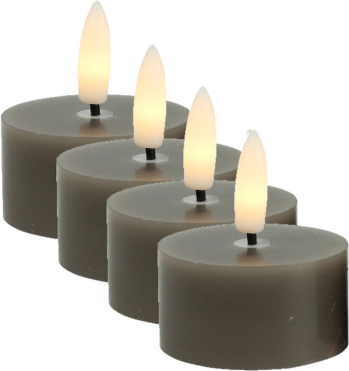 Countryfield LED theelichtjes/waxinelichtjes - 4x st - grijs - D4 x H5,2 cm - met timer