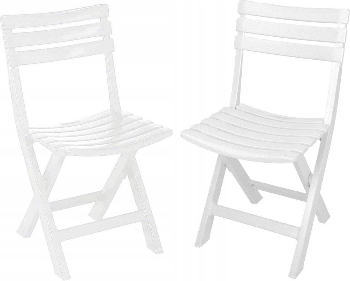 Klapstoel binnen/buiten - 2x - wit - 42 x 80 cm - stevig kunststof - bijzetstoelen - opvou