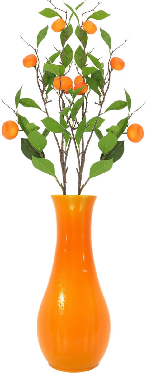 DK design Kunstbloem citrusfruit tak mandarijn/clementine - 2x - 80 cm - oranje - losse steel - Kunst zijdebloemen