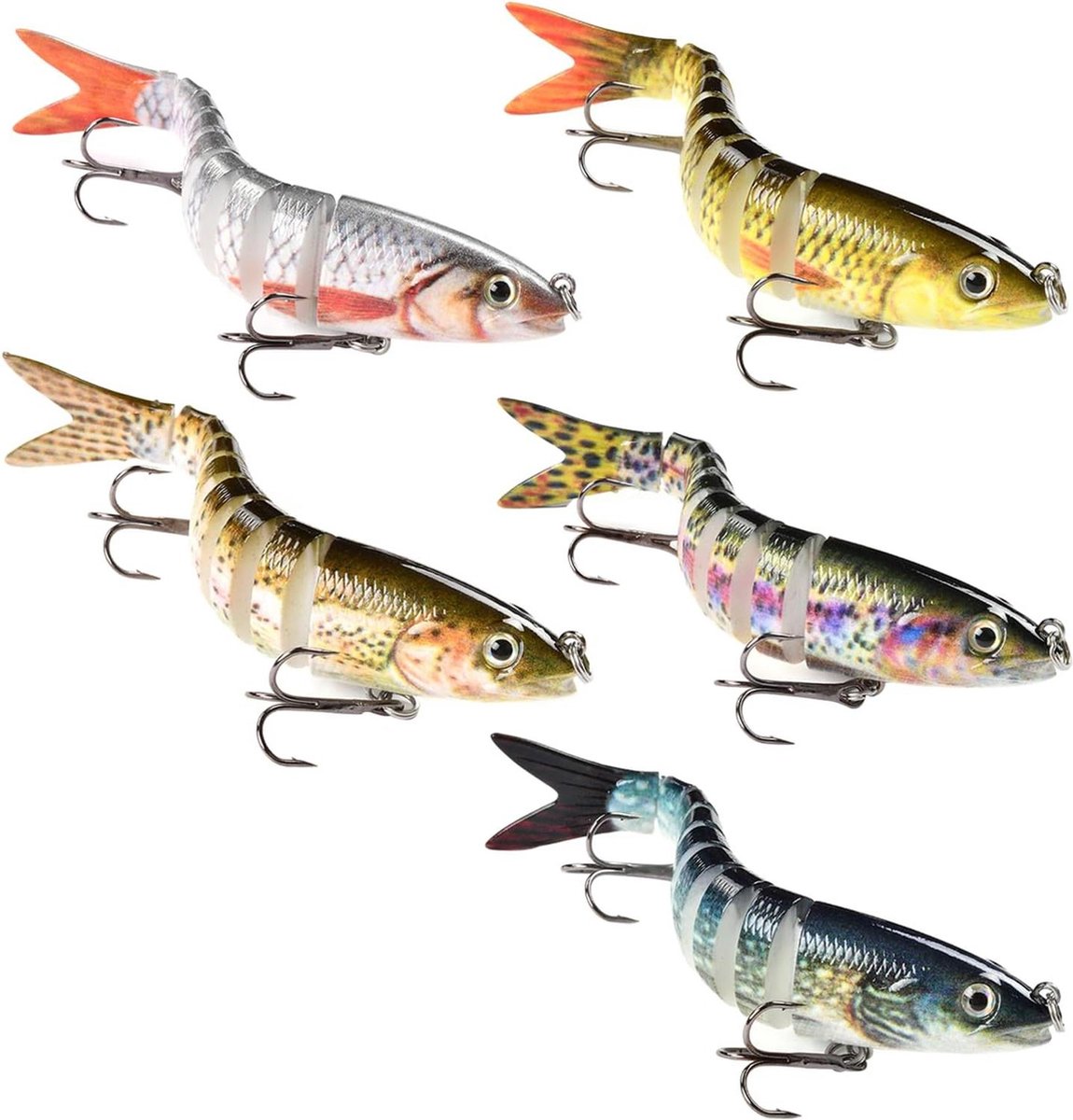5 stuks kunstaas snoek - Ryvera baars forel wobbler swimbait - snoekbaars visaas visset
