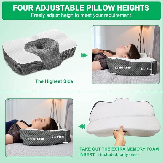 Elviros Cervical Orthopedische Memory Foam Kussen Verwijderbaar Ergonomisch nekkussen voor nek en schouderpijn neksteun kussen voor zijslapers, Wit Elviros Cervical Orthopedische Memory Foam Kussen Verwijderbaar Ergonomisch nekkussen voor nek en schouderpijn neksteun kussen voor zijslapers, Wit