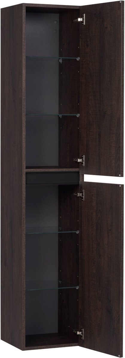 Saqu Gaia Badkamerkast 35x34x180 cm Bruin Kolomkast Badkamer Hoog Opbergkast