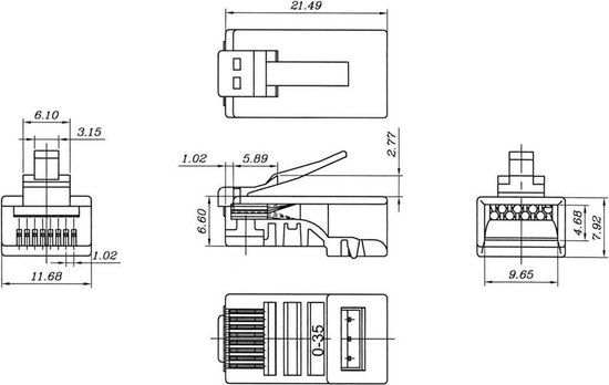 Modulaire RJ45 stekker - Cat 6 - Vaste kern - Verguld - Transparant - 10 stuks - Allteq