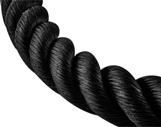 Close-up van de gedraaide zwarte nylon touw van een tricep rope.