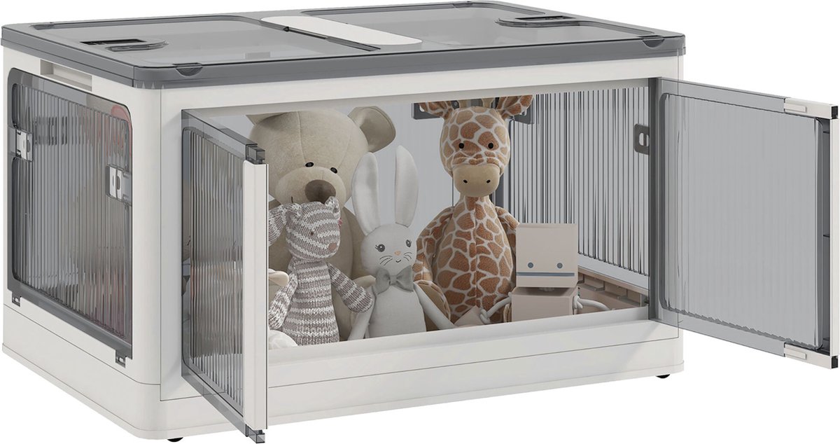 HOMCOM-Aufbewahrungsbox-Kunststoff-60L x 42B x 34Hcm-Weiß